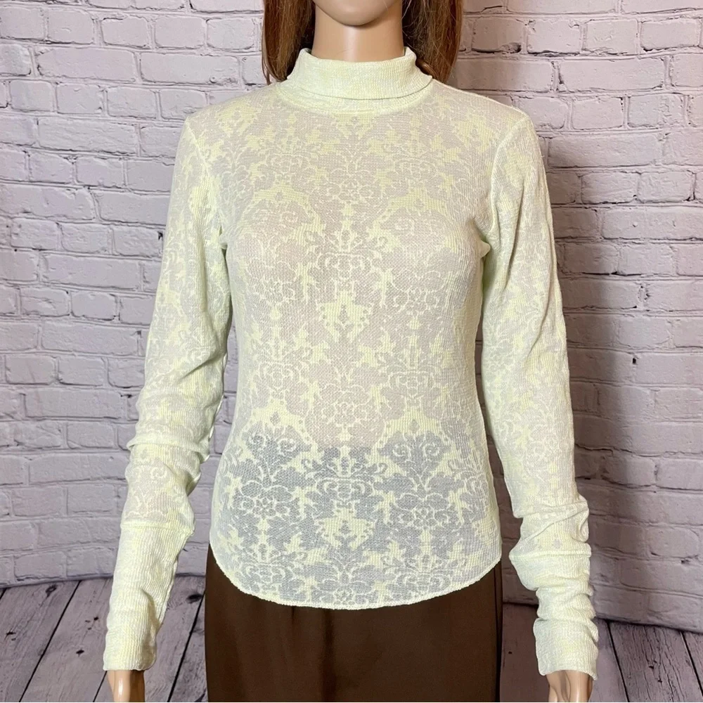 New Free People Light Green You and I Long Sleeve Turtleneck Top Size M